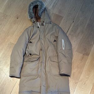 Van Heusen Tan Trench Coat with Fur Hood